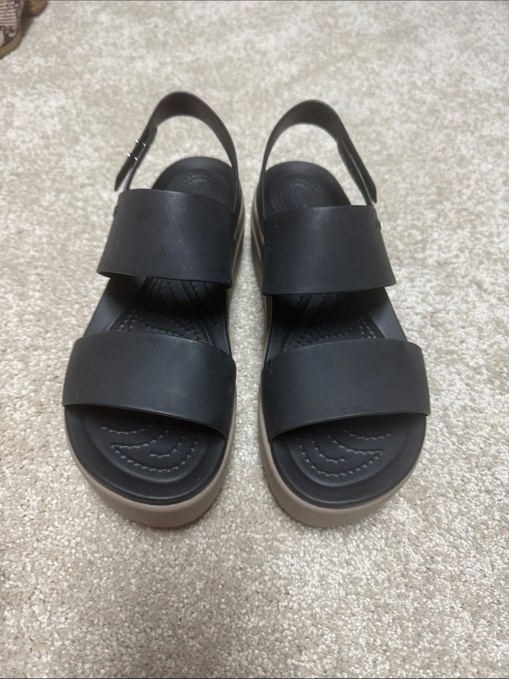 CROCS Black Double-Strap Platform Slingback Sandals
